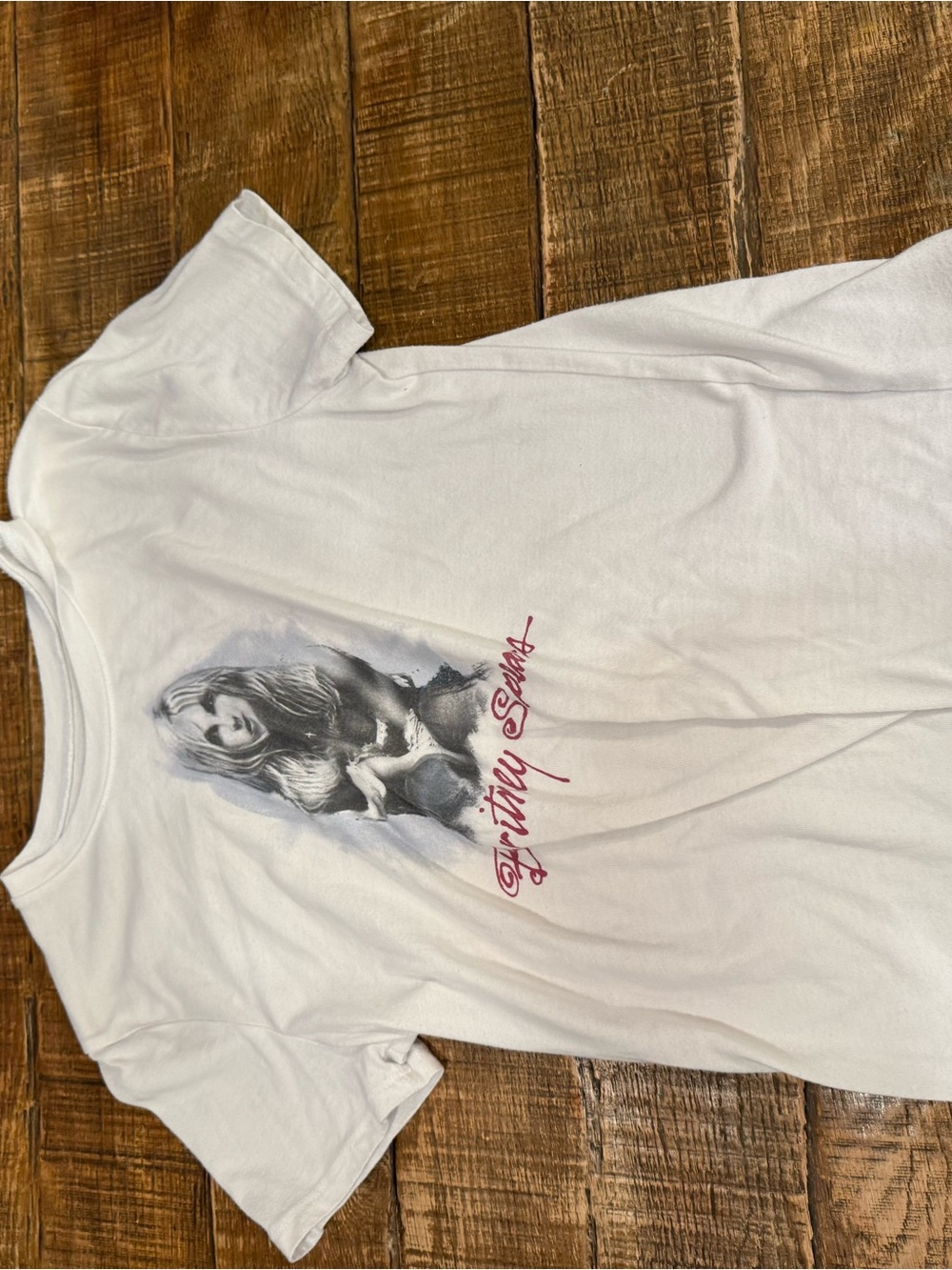 abercrombie kids White Graphic Tee with Portrait and Red Script Britney Spears